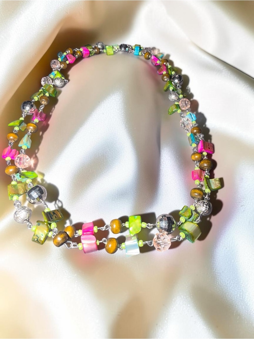 Multicolor Double Strand Beaded Statement Necklace - Picture 3 of 5